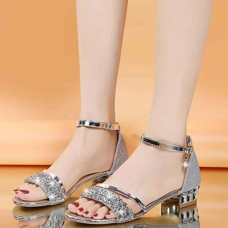 Luxe Gold & Silver Heeled Sandals – Elegant Open Toe Style