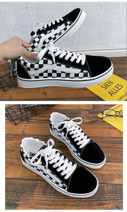 Men’s Checkered Canvas Sneakers – Lightweight Lace-Up Casual Shoes