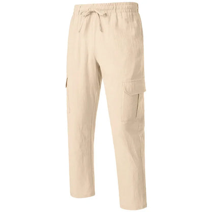 Loom & Soul Men’s Loose Cotton-Linen Cargo Pants – Casual Beach Trousers