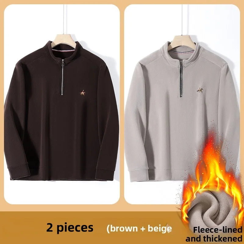 Men’s Stand Collar Zip Pullover – Smart Casual Fleece Sweatshirt Autumn 2025