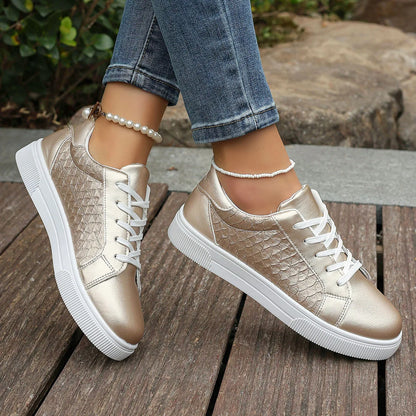 Loom & Soul Women’s Gold & Silver PU Sneakers – Plus Size Fashion Comfort