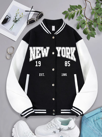 Loom & Soul “New York 1985” Women’s Baseball Jacket – Hip Hop Streetwear Coat