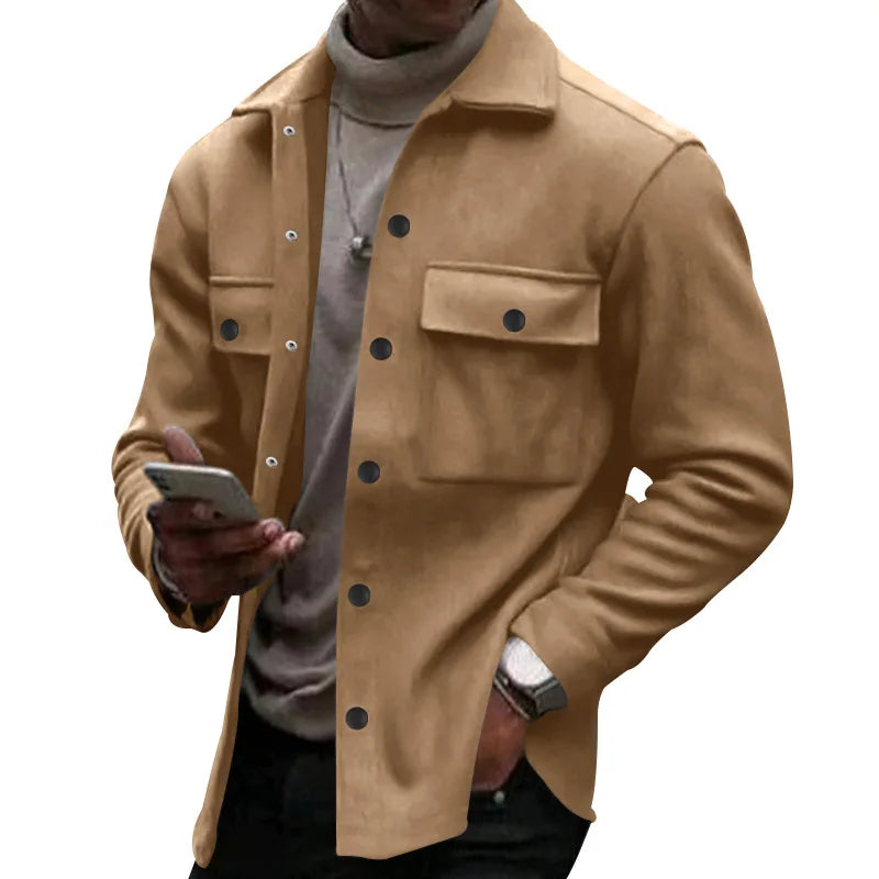 Loom & Soul Men’s Winter Fleece Lapel Jacket – Slim Fit Single-Breasted Coat