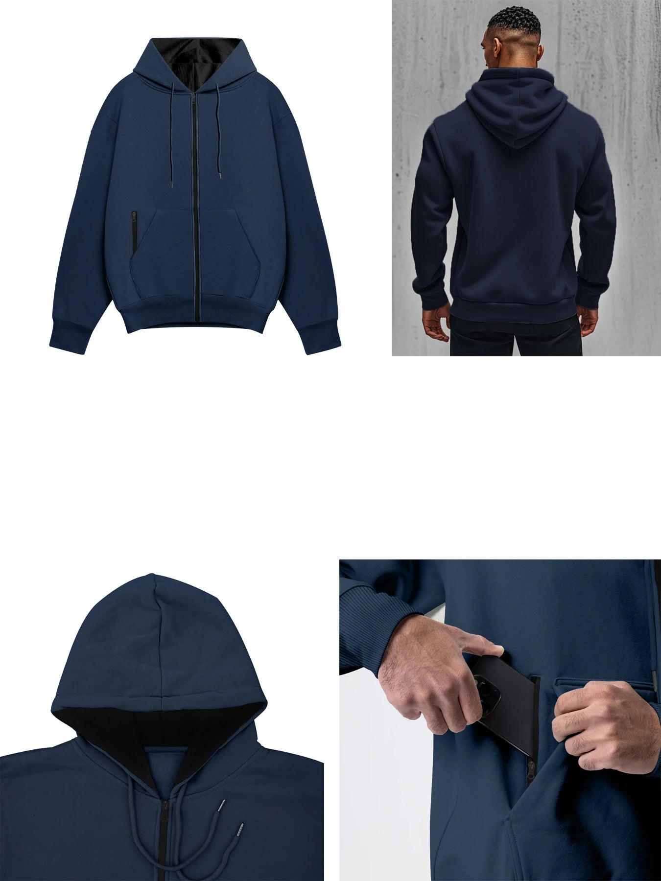Men’s Fleece Zip Hoodie – Soft Comfort Fit Long Sleeve Sports Sweatshirt