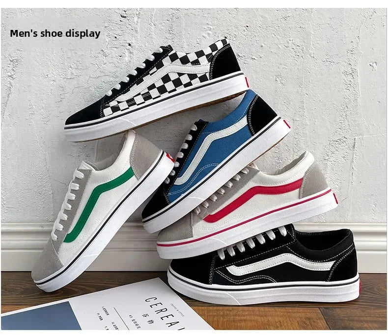 Men’s Checkered Canvas Sneakers – Lightweight Lace-Up Casual Shoes