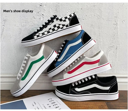 Men’s Checkered Canvas Sneakers – Lightweight Lace-Up Casual Shoes