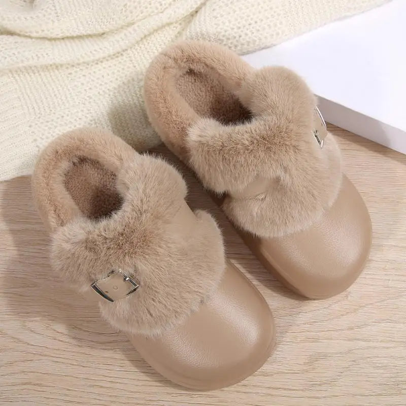 Women’s Waterproof Platform Fur Clogs – Cozy Winter Slip-On