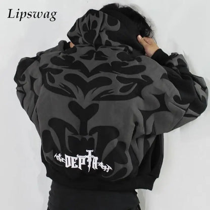 Lipswag Geometric Zip Hoodie – Men’s Y2K Streetwear Casual Hooded Sweatshirt