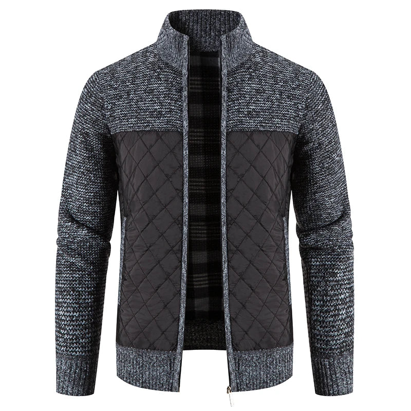 Loom & Soul Men’s Checkered Knit Fleece Jacket – Luxury Hooded Winter Cardigan
