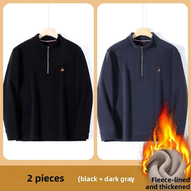Men’s Stand Collar Zip Pullover – Smart Casual Fleece Sweatshirt Autumn 2025