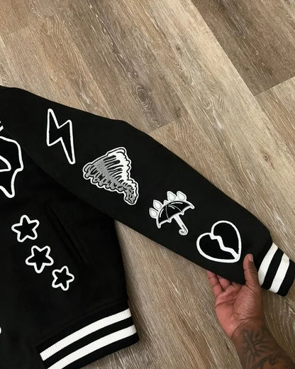 Loom & Soul Gothic Y2K Embroidered Jacket – Oversized Hip-Hop Motorcycle Coat