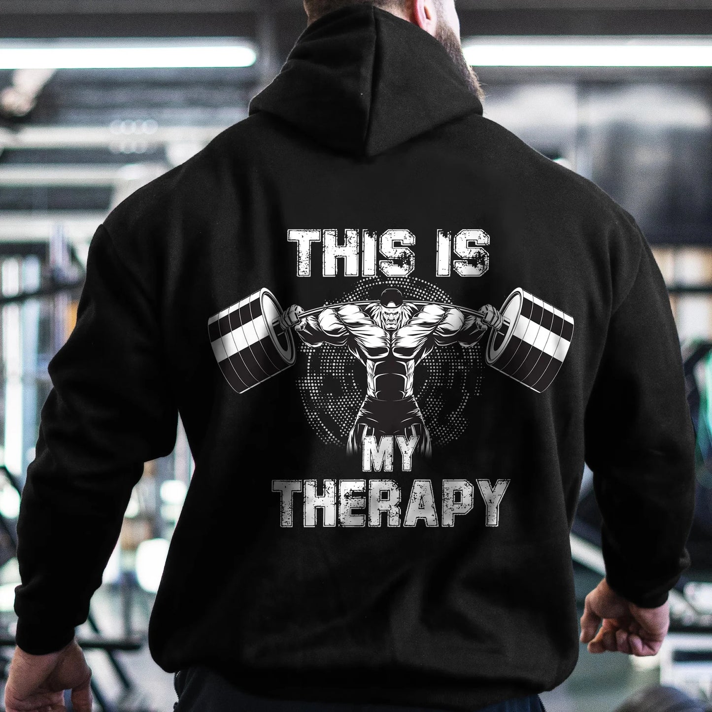 “This Is My Therapy” Hoodie for Men – Autumn Winter Fitness Sweatshirt