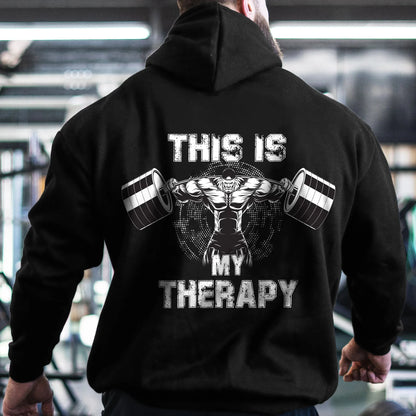“This Is My Therapy” Hoodie for Men – Autumn Winter Fitness Sweatshirt
