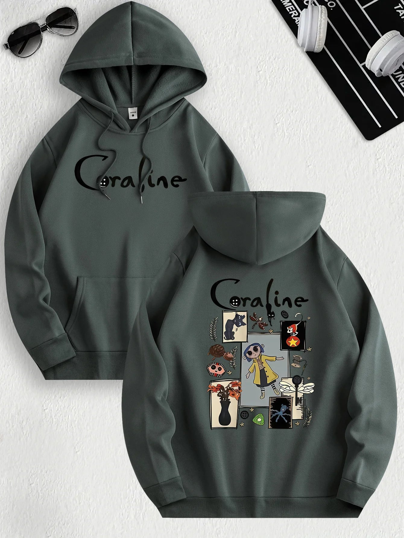 CoralineDream™ Fleece Hoodie – Cozy Cartoon-Inspired Pullover for Bold Souls