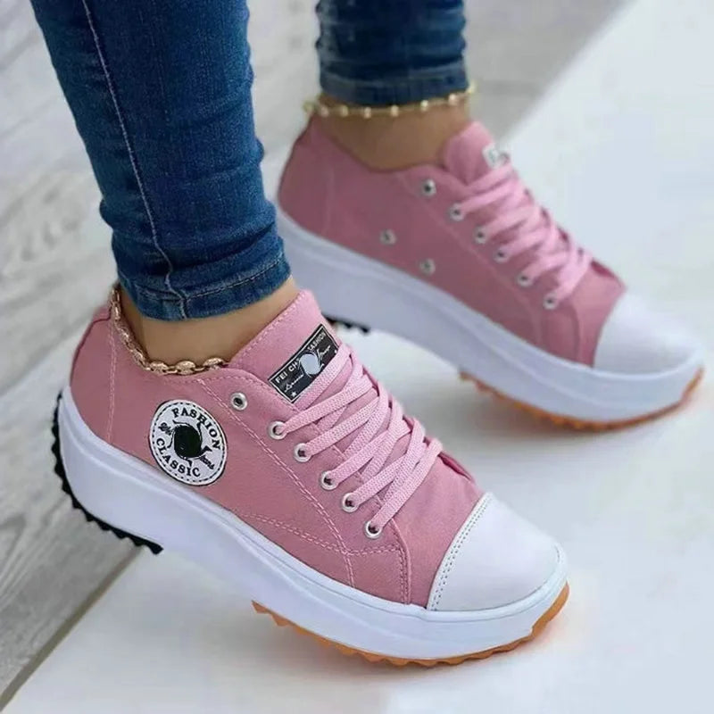 Loom & Soul 2025 Women’s Canvas Sneakers – Classic Lace-Up Flat Casual Shoes