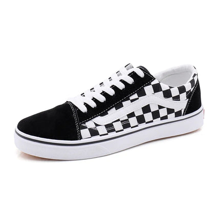 Men’s Checkered Canvas Sneakers – Lightweight Lace-Up Casual Shoes