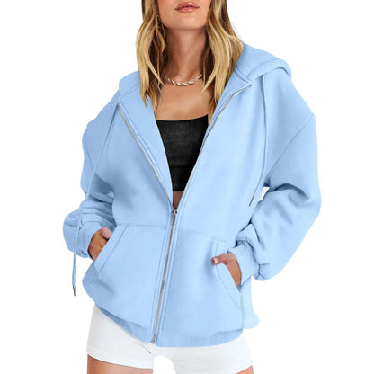 Women’s Casual Zip Up Hoodie with Pockets – Autumn Winter Fashion Jacket