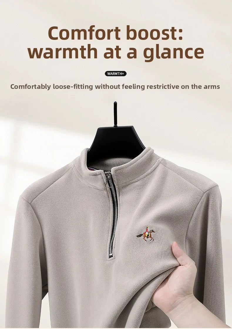 Men’s Stand Collar Zip Pullover – Smart Casual Fleece Sweatshirt Autumn 2025