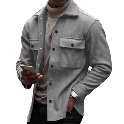 Loom & Soul Men’s Winter Fleece Lapel Jacket – Slim Fit Single-Breasted Coat