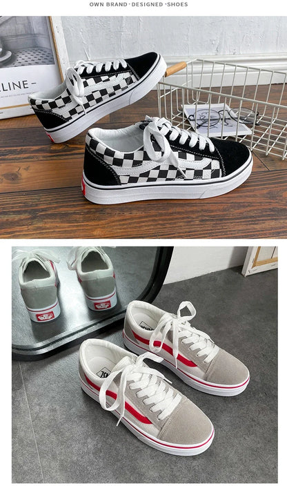 Men’s Checkered Canvas Sneakers – Lightweight Lace-Up Casual Shoes