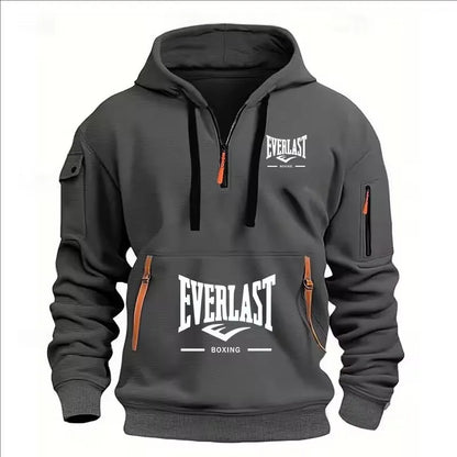 Men’s Printed Fleece Hoodie – Casual Zip-Up Streetwear Sweatshirt for Spring & Autumn