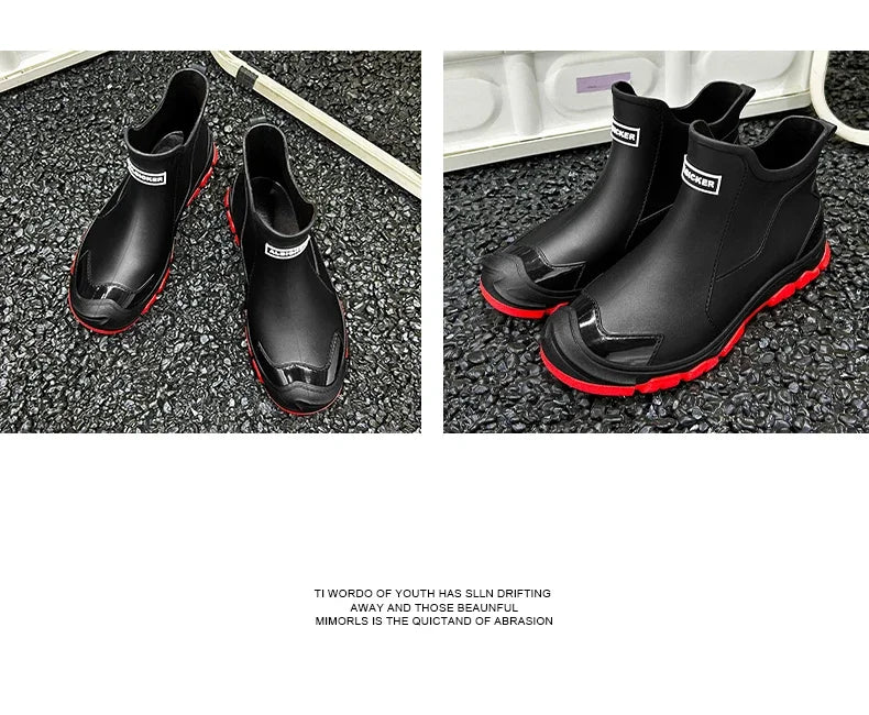 Men’s Waterproof PVC Rain Boots – Ankle Slip-On Anti-Slip Outdoor Work Shoes