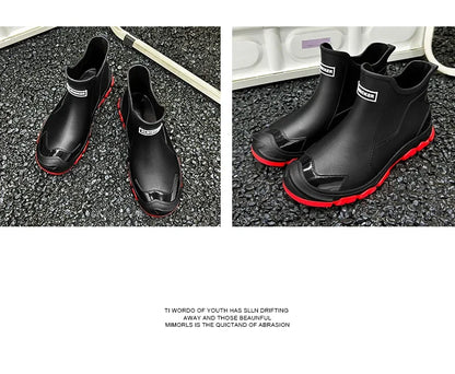 Men’s Waterproof PVC Rain Boots – Ankle Slip-On Anti-Slip Outdoor Work Shoes