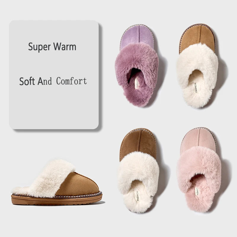 Smile Popcorn™ Fluffy Winter Slippers – Faux Fur Warm Indoor Comfort Slides for Women