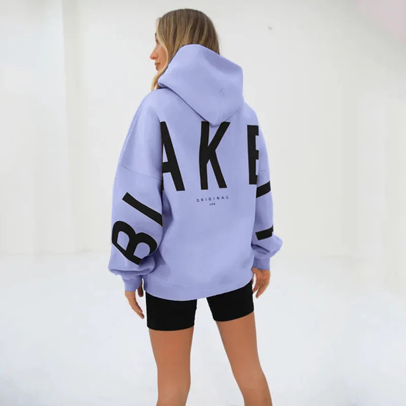 Women’s Casual Printed Pullover Hoodie – Autumn Winter Loose Fit Sweatshirt