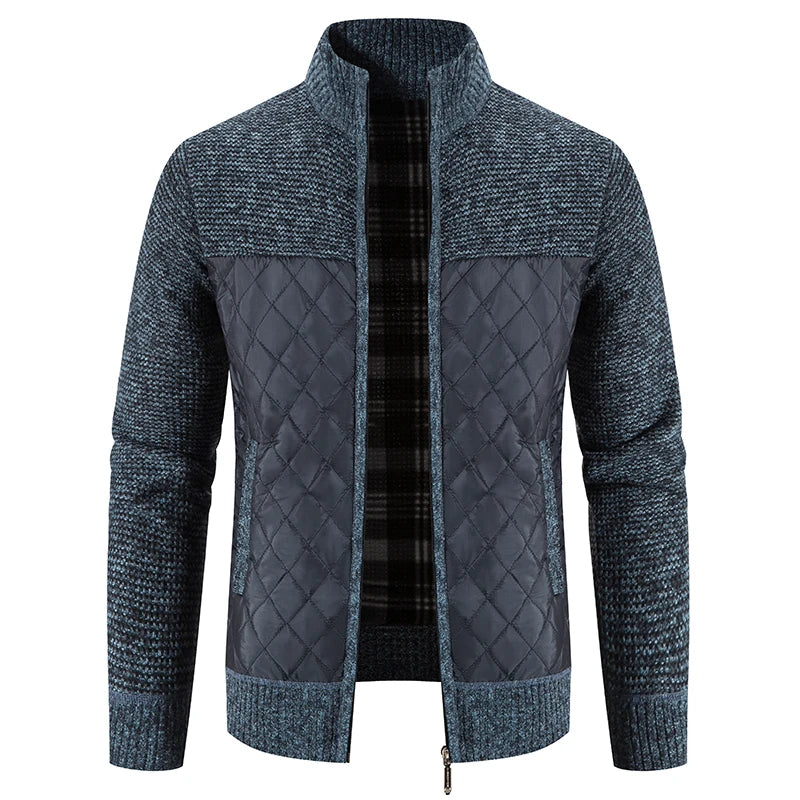 Loom & Soul Men’s Checkered Knit Fleece Jacket – Luxury Hooded Winter Cardigan