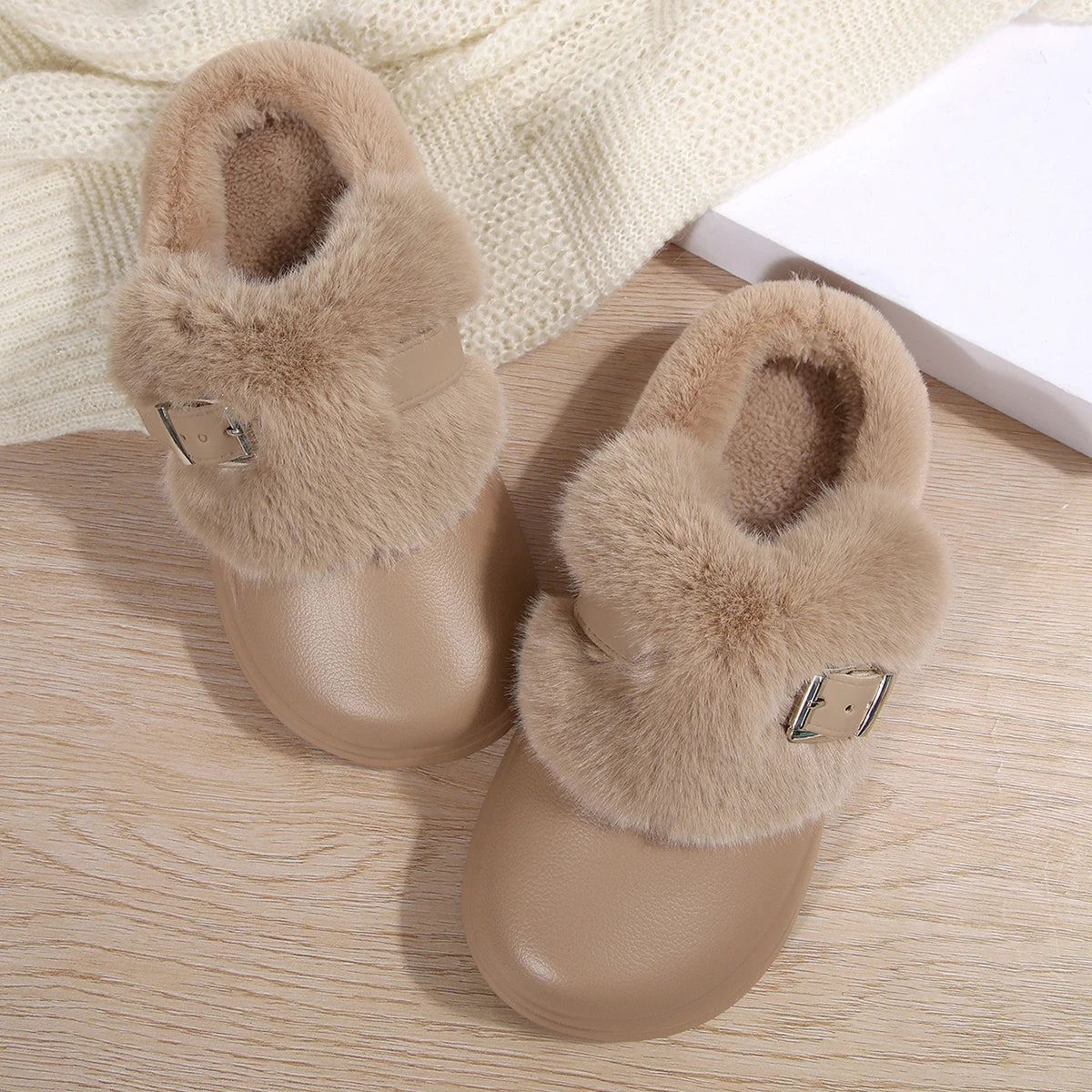 Women’s Waterproof Platform Fur Clogs – Cozy Winter Slip-On