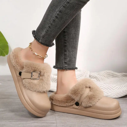 Women’s Waterproof Platform Fur Clogs – Cozy Winter Slip-On