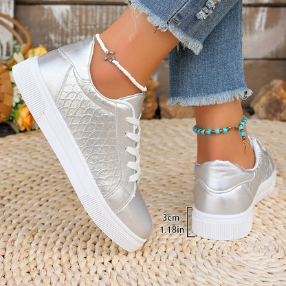 Loom & Soul Women’s Gold & Silver PU Sneakers – Plus Size Fashion Comfort