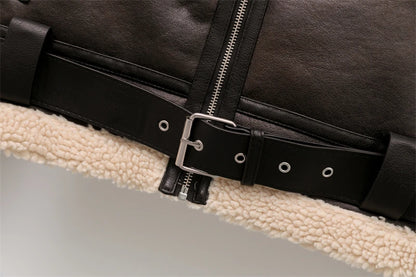 Loom & Soul Faux Shearling Jacket – Vintage Belted Warm Winter Coat for Women