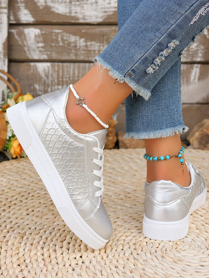 Loom & Soul Women’s Gold & Silver PU Sneakers – Plus Size Fashion Comfort