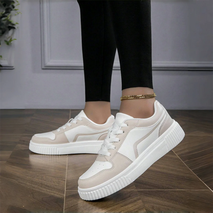 Women’s PU Leather Sneakers – Lightweight Lace-Up Casual Shoes for Spring/Autumn