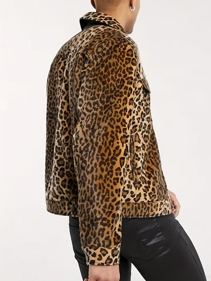 Veste en jean motif léopard – Vêtement de travail oversize de luxe