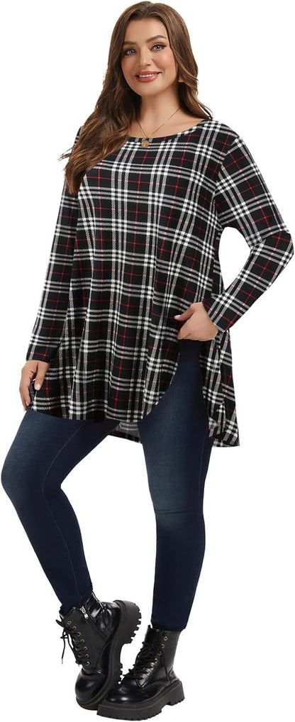 plus Size Tunic Tops Long Sleeve Shirts for Women Swing Flowy Loose Fit Clothes for Leggings