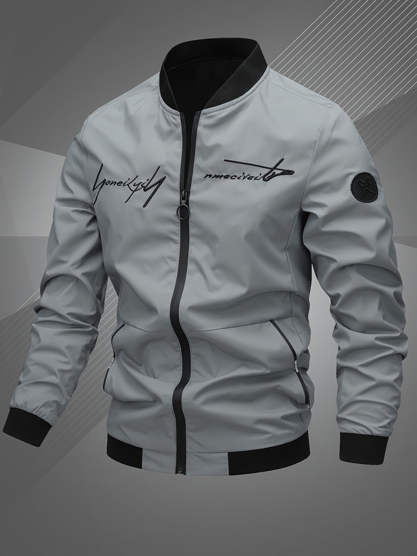 Men’s Letter Embroidered Bomber Jacket – Sporty Casual Streetwear