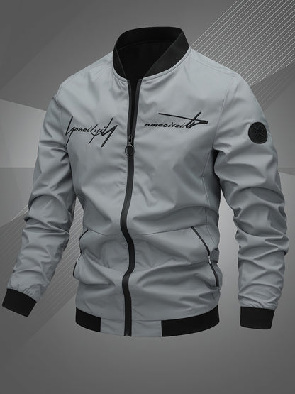 Men’s Letter Embroidered Bomber Jacket – Sporty Casual Streetwear