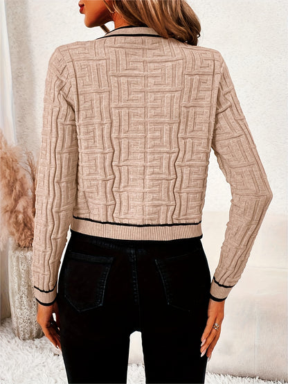 Slim-Fit Striped Cardigan – Elegant High-Stretch Knit Spring/Fall Sweater