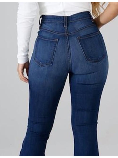 Jean évasé taille haute – Jean denim moulant déchiré extensible