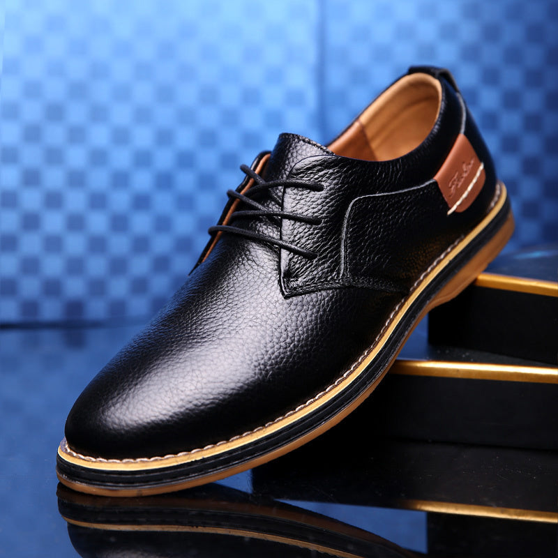 Loom & Soul™ Men’s Casual Leather Dress Shoes – British-Style Low-Top Business Shoes with Breathable Comfort & Rubber Sole