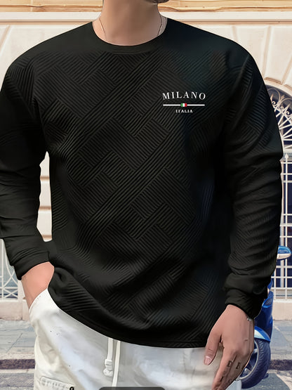 Sweat-shirt ras du cou jacquard homme – Pull décontracté à manches longues motifs géométriques