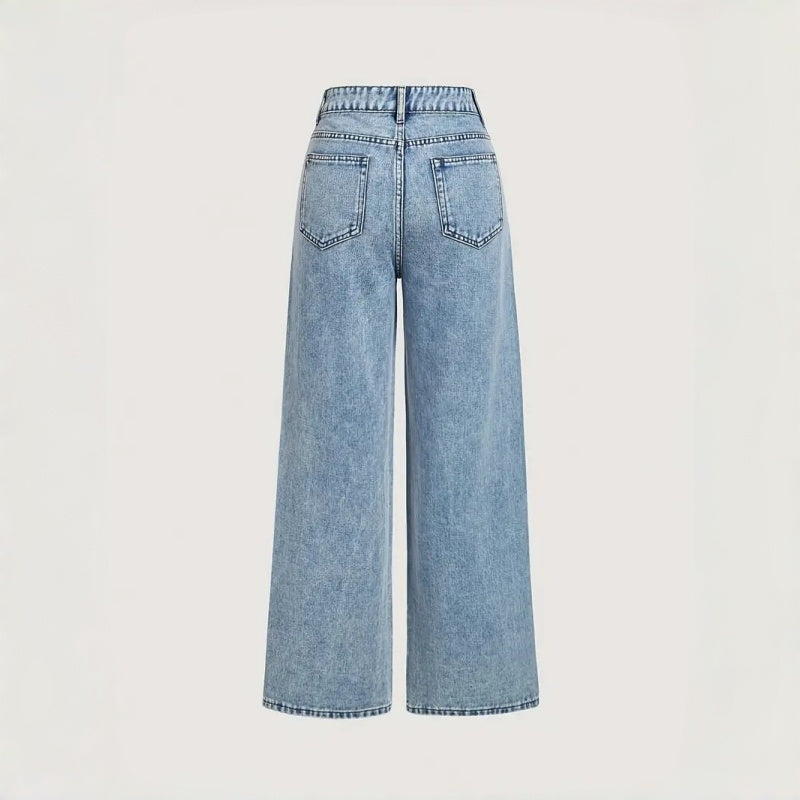 Women’s Rhinestone Wide-Leg Jeans – Loose Fit Statement Denim