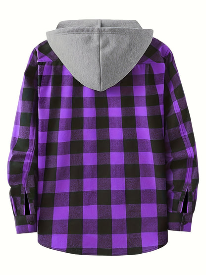 2-Piece Men’s Plaid Hooded Shirts – Button-Up Sweater Jacket Set