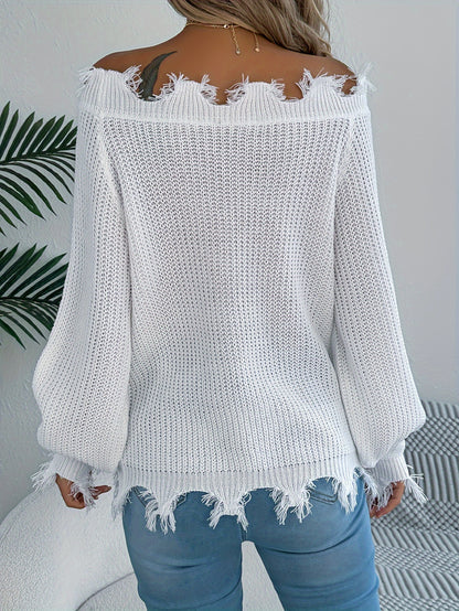 Women’s Off-Shoulder Sweater – Chic Fall/Winter Knit Pullover