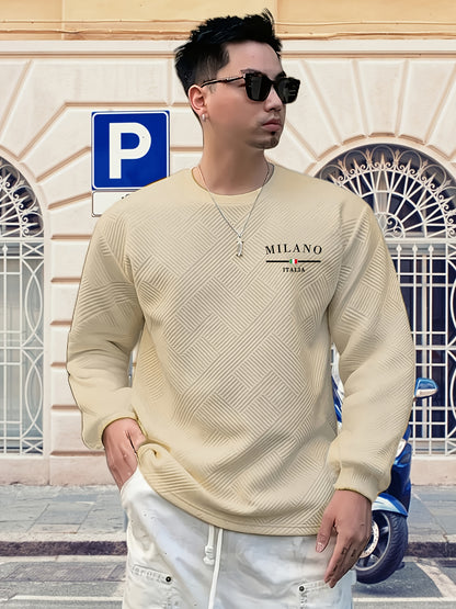 Sweat-shirt ras du cou jacquard homme – Pull décontracté à manches longues motifs géométriques
