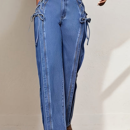 Jean large à nœud latéral – Denim taille mi-haute coupe décontractée