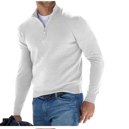 Pull col V zippé pour homme – Pull d'automne décontracté effet cachemire